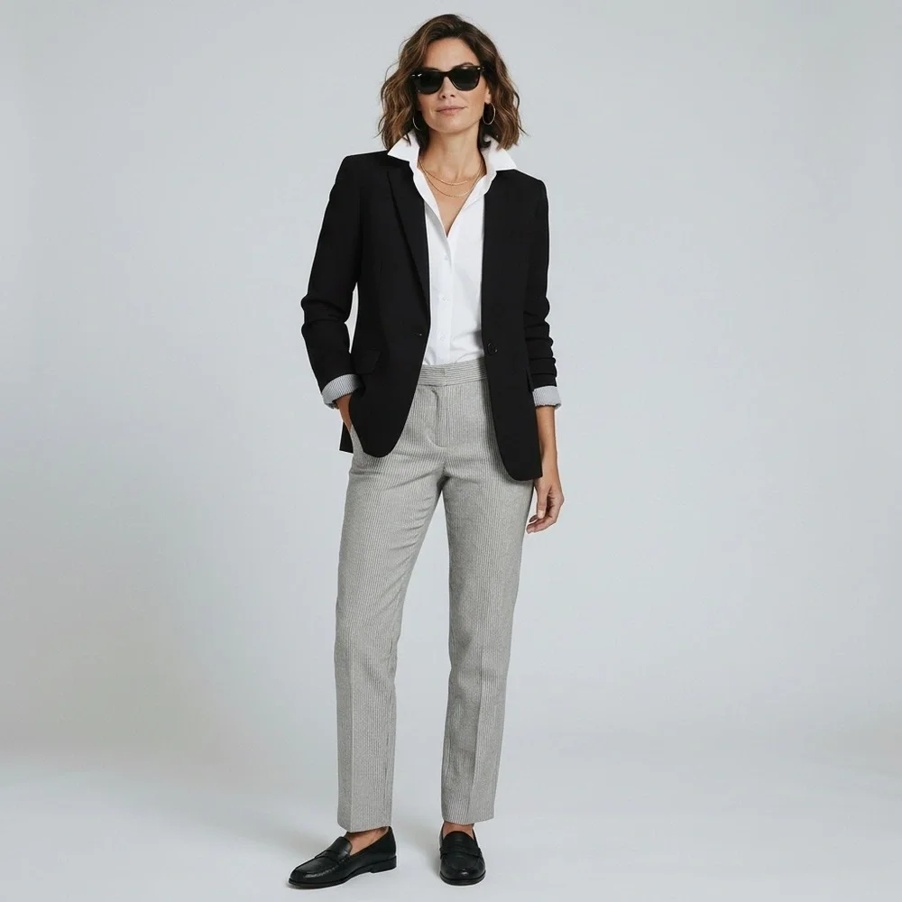 Banana Republic Linen Grey Stripe Martin Fit Trouser pant chic coastal Old Money